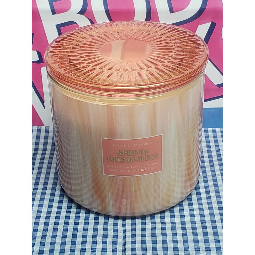 BBW Spring Clementine Large 3 Wick Candle with Decorative Glass Lid